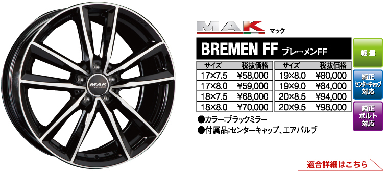 MAK・BREMEN FF、ブレーメンFF、ホイールサイズ