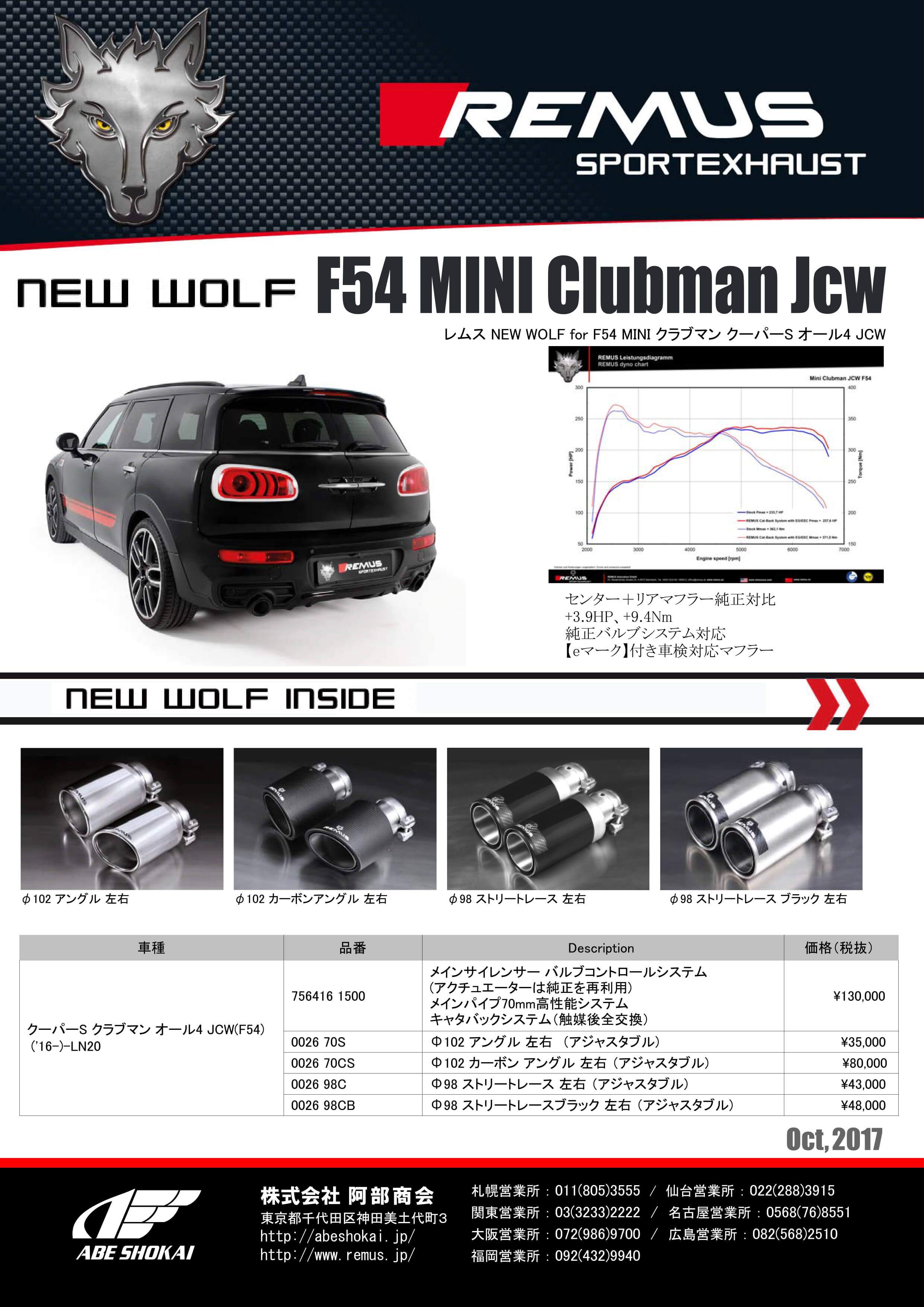 Mini F54 Coopers All4 Jcw用マフラー 阿部商会